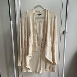 Waffle knit and lace cream cardigan